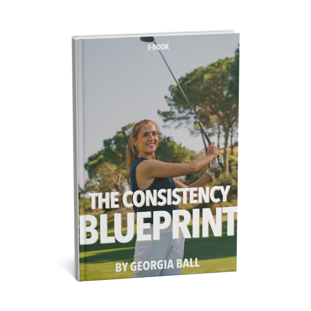 Book titled 'The Consistency Blueprint' by Georgia Ball with a woman holding a golf club on the cover.